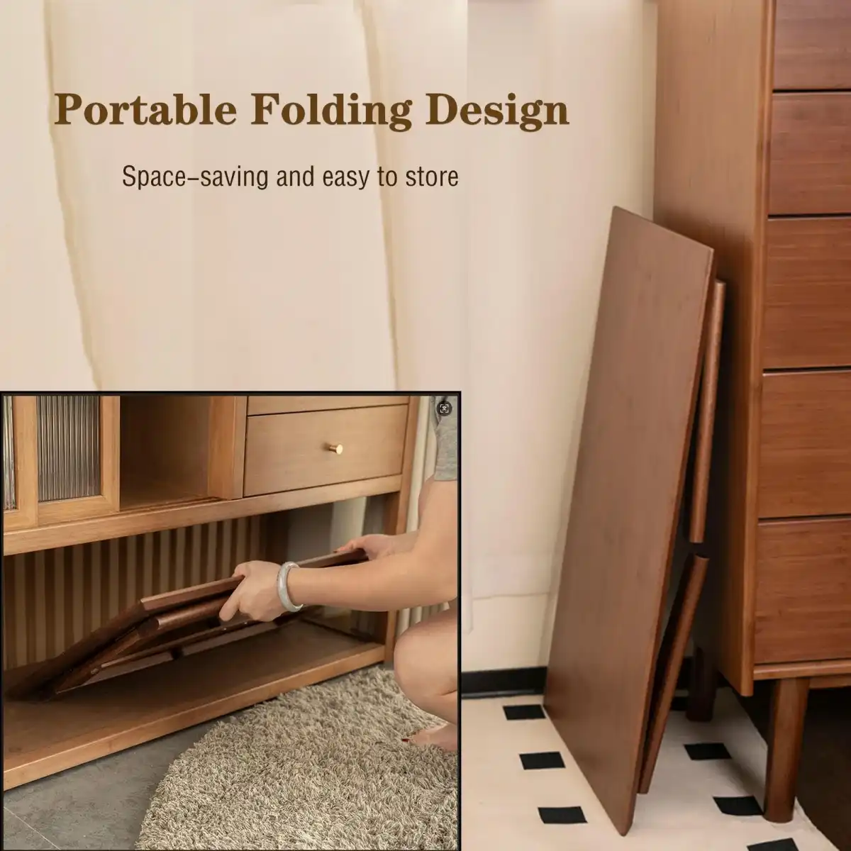 Kuabner Folding Floor Table Low Coffee Table for Sitting On The Floor Japanese Floor Table No Assembly Tatami FoldableTable for Living Room Home Office (Walnut, Large) - Image 3