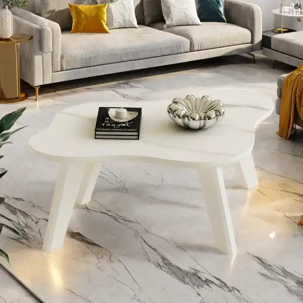NicBex Coffee Tables for Living Room with Modern Minimalist White Imitation Marble Table Top Cloud Shape Small Coffee Table for Living Rooms, Bedrooms, Lounges, White