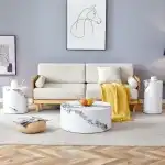 3 Piece Coffee Table Set of 3, Round Coffee Table and End Table Sets with Faux Marble Cylinder, Mordern Coffee Tables and Side Table Set for Living Room Apartment Office, No Assembling, White X 3