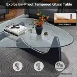 Coffee Table - Triangle Glass Coffee Table with Solid Wood Base Minimalist Modern Design Mid-Century Vintage End Table for Living Room Patio Study, 32.3  22.9  15.8 - Image 5
