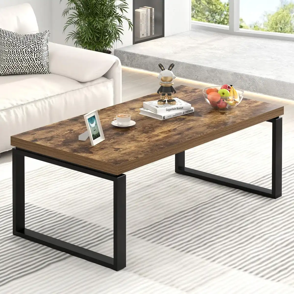 EXCEFUR Modern Coffee Table, Industrial Wood and Metal Center Table for Living Room, Rectangle Cocktail Tea Table for Home Office, Rustic Brown, 47 Inch - Image 2