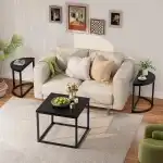 GreenForest Coffee Table Oval 3pcs Set, Modern Living Room Table with 2 End Tables, Small Center Table with Metal Frame for Home Apartment, Black - Image 6