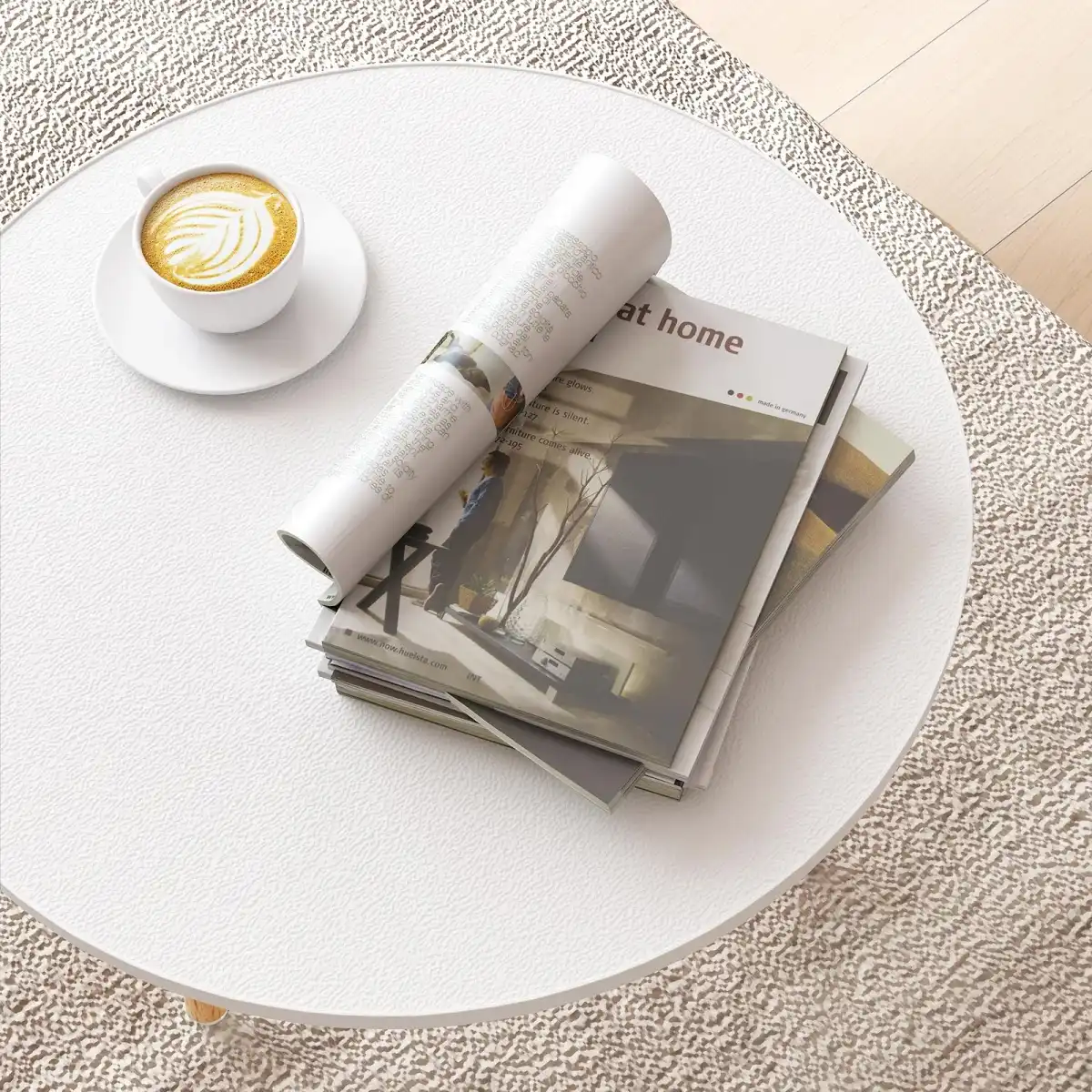 Funecy Round Coffee Table Low Table with 3 Solid Wood Sturdy Legs, Floor Table Desk for Sitting on The Floor, Storage and Living Room Furniture (White) - Image 6