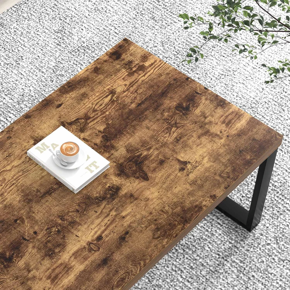 EXCEFUR Modern Coffee Table, Industrial Wood and Metal Center Table for Living Room, Rectangle Cocktail Tea Table for Home Office, Rustic Brown, 47 Inch - Image 5