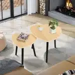 Small Coffee Table Set of 2 Triangle Nesting Coffee Tables Modern Minimalist End Side Table for Living Room Bedrom Balcony, Walnut - Image 2