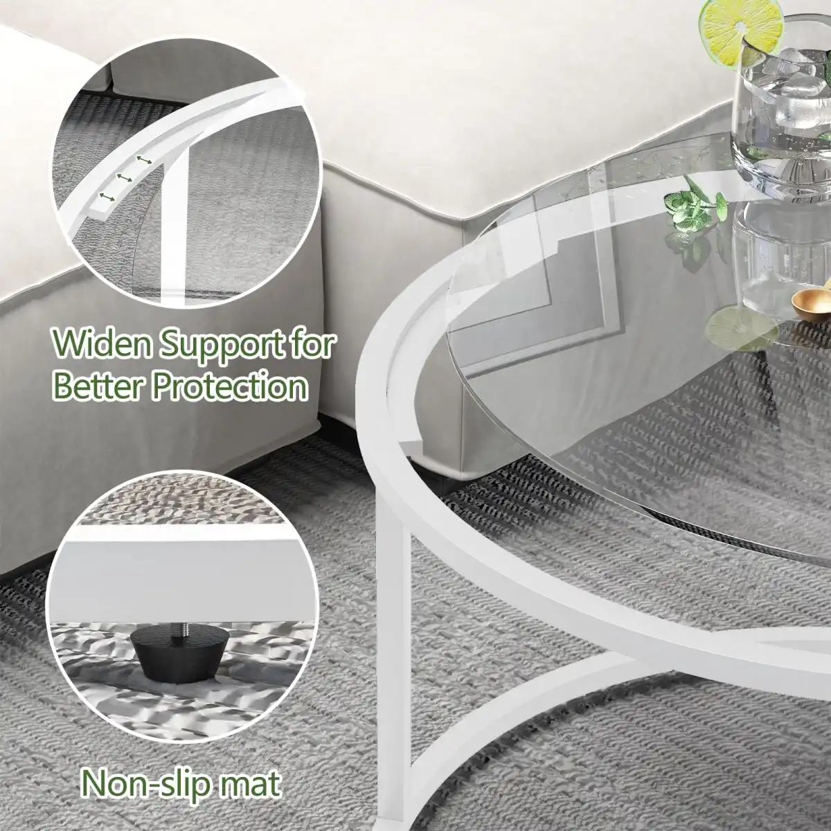 Glass Coffee Table Modern Center Table,Minimalist Coffee Table Sofa Side Tea Table for Living Room,Tempered Glass-top with Sturdy Metal Frame, Easy Assembly, 27 x 27 x 17 Inch,White - Image 5