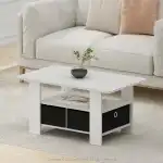 Furinno Andrey Coffee Table with Bin Drawer, White/Black - Image 2