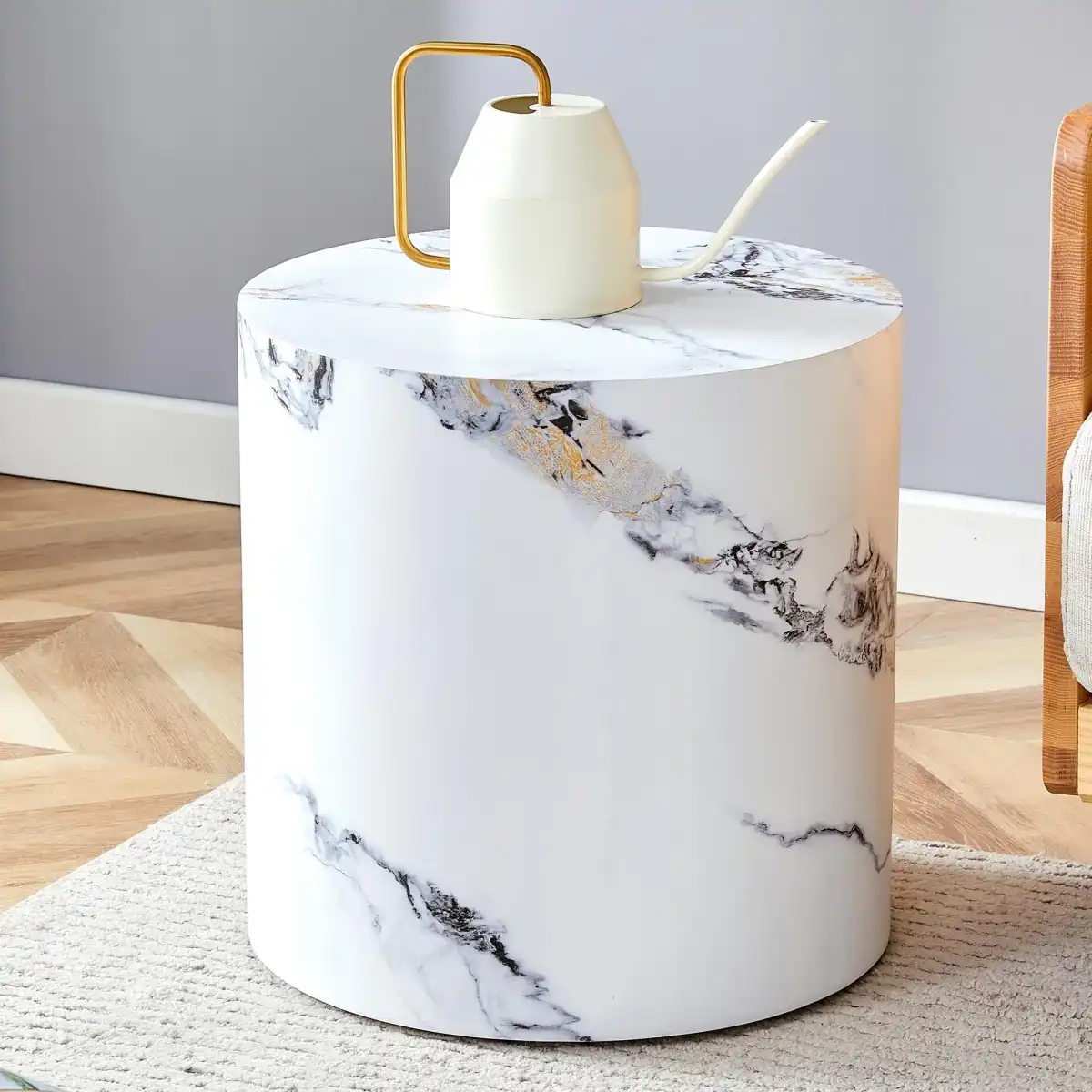 3 Piece Coffee Table Set of 3, Round Coffee Table and End Table Sets with Faux Marble Cylinder, Mordern Coffee Tables and Side Table Set for Living Room Apartment Office, No Assembling, White X 3 - Image 8