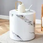 3 Piece Coffee Table Set of 3, Round Coffee Table and End Table Sets with Faux Marble Cylinder, Mordern Coffee Tables and Side Table Set for Living Room Apartment Office, No Assembling, White X 3 - Image 8