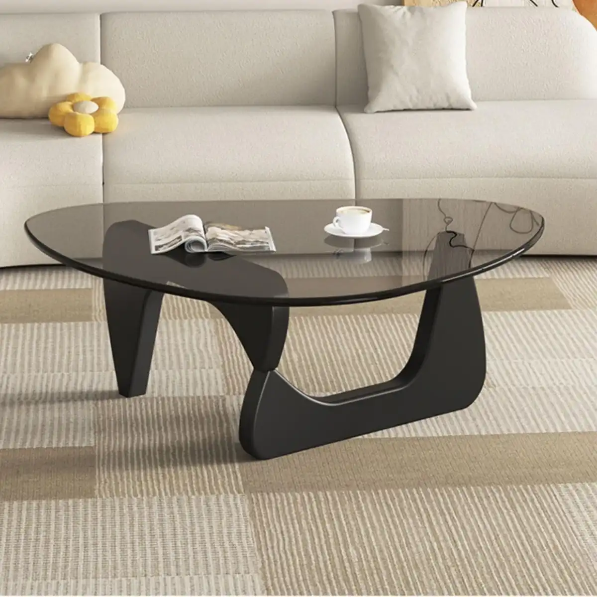 EASYSOUL Modern Glass Coffee Table, 32.68" D x 22.44" W x 15.75" H, Abstract Round Tea Tables for Living Room Home Office Industrial Cocktail Tables (Black-Gray Glass, 32.68") - Image 2