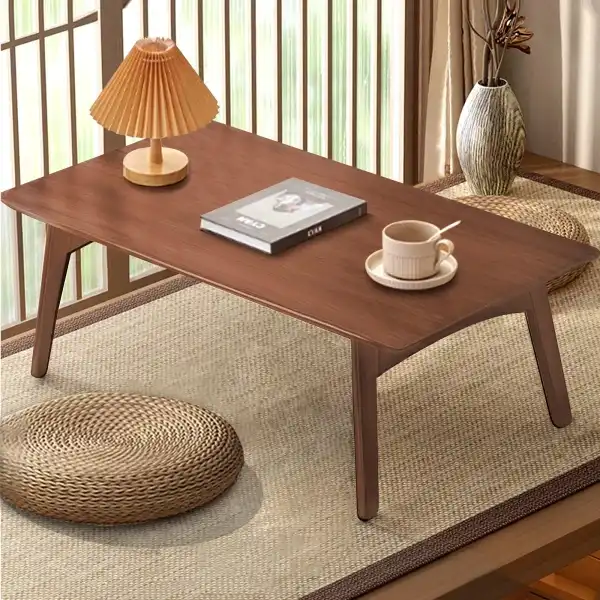 Kuabner Folding Floor Table Low Coffee Table for Sitting On The Floor Japanese Floor Table No Assembly Tatami FoldableTable for Living Room Home Office (Walnut, Large)