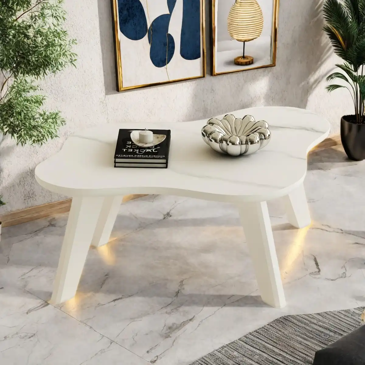 NicBex Coffee Tables for Living Room with Modern Minimalist White Imitation Marble Table Top Cloud Shape Small Coffee Table for Living Rooms, Bedrooms, Lounges, White - Image 4