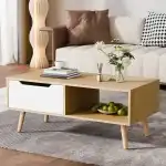 Cozy Castle Modern Wooden Coffee Table with Storage, Minimalist Hallway Mid Century Cocktail Table for Living Room Apartment Reception, Oak - Image 2