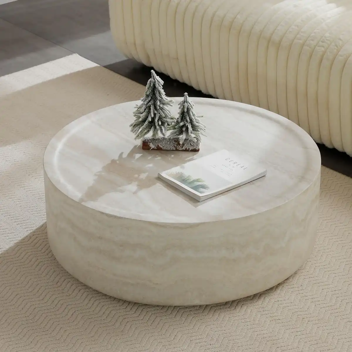 39.37" Marble Round Coffee Table for Living Room, Modern Large Circle Coffee Table Minimalist End Side Table for Living Room Apartment, Office, No Need Assembly, Marble - Image 4