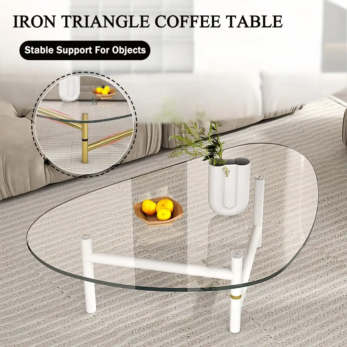 dnziqi 35.5" Small Triangle Coffee Table for Living Room, Tempered Glass Top & Sturdy Metal Legs, Space-Saving Modern Center Table for Apartments, Compact Oval Design with Easy Assembly - Image 4