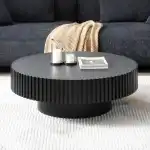 KEVINSPACE Black Round Coffee Table for Living Room Wood CoffeeTableRound Wood CoffeeTabl CircleCoffeeTable Modern Farmhouse Center TableCoffee Table Home Furniture 39.37" - Image 3