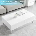 AMERLIFE High Gloss Electroplated Coffee Table, 40" Wide Modern Minimalist Center Table with 2 Magnetic Storage Drawers, Rectangular Simple Cocktail Table for Living Room, Waiting Area, Office, White - Image 3