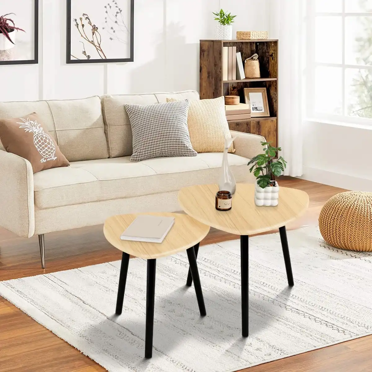 Small Coffee Table Set of 2 Triangle Nesting Coffee Tables Modern Minimalist End Side Table for Living Room Bedrom Balcony, Walnut - Image 4
