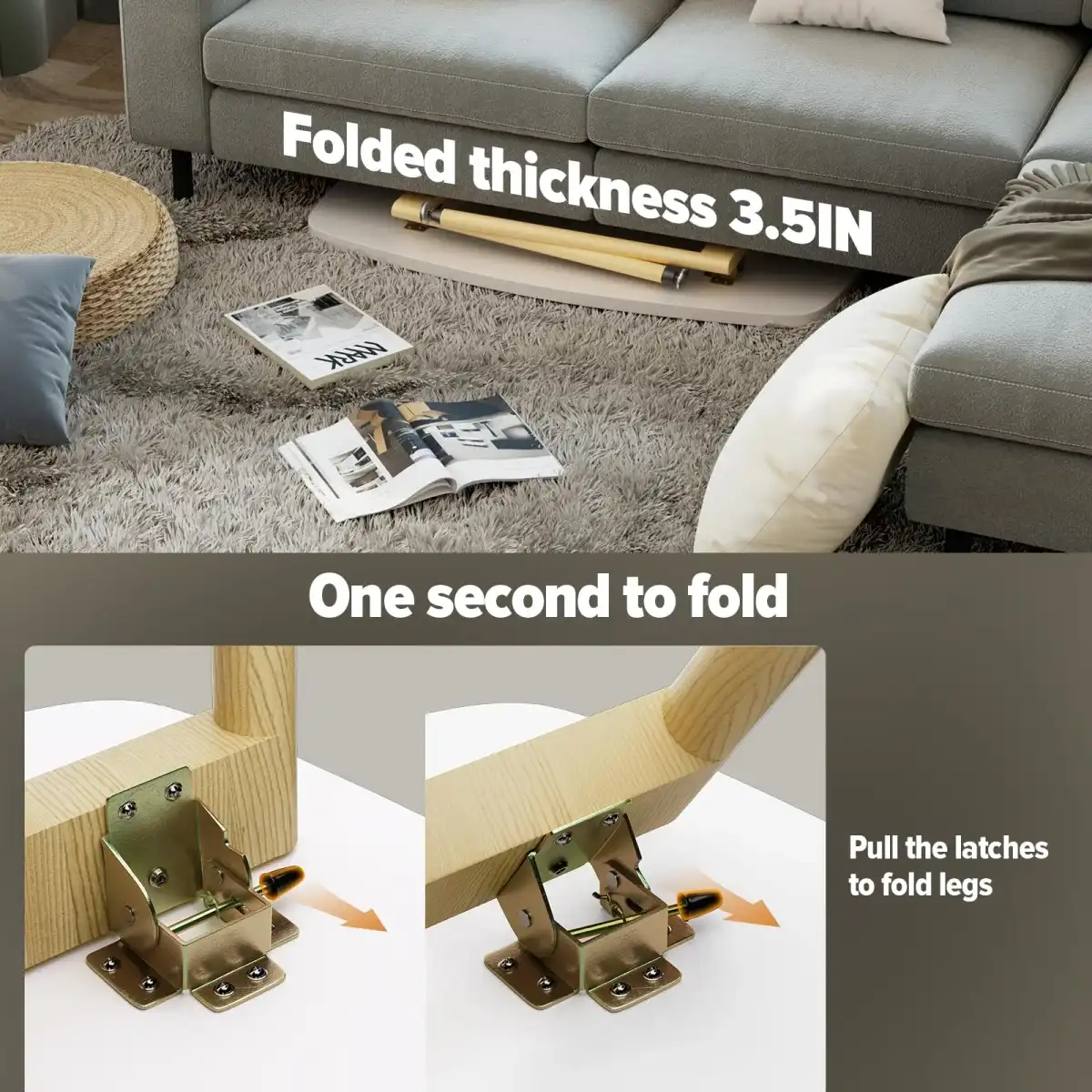 WOHOMO Folding Coffee Table 39.3'' White Coffee Tables for Living Room Portable Simple Modern Rectangular Center Table for Small Spaces, No Assembly, White-Htp - Image 3