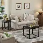 GreenForest Coffee Table Oval 3pcs Set, Modern Living Room Table with 2 End Tables, Small Center Table with Metal Frame for Home Apartment, Black - Image 5