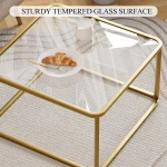 Coffee Table Glass, Minimalist Square Tables for Living Room, Modern Center Table for Office or Small Space, Tempered Glass, Sturdy Metal Frame, Easy Assembly, 26.4 x 26.4 x 15.7 Inches, Gold - Image 3