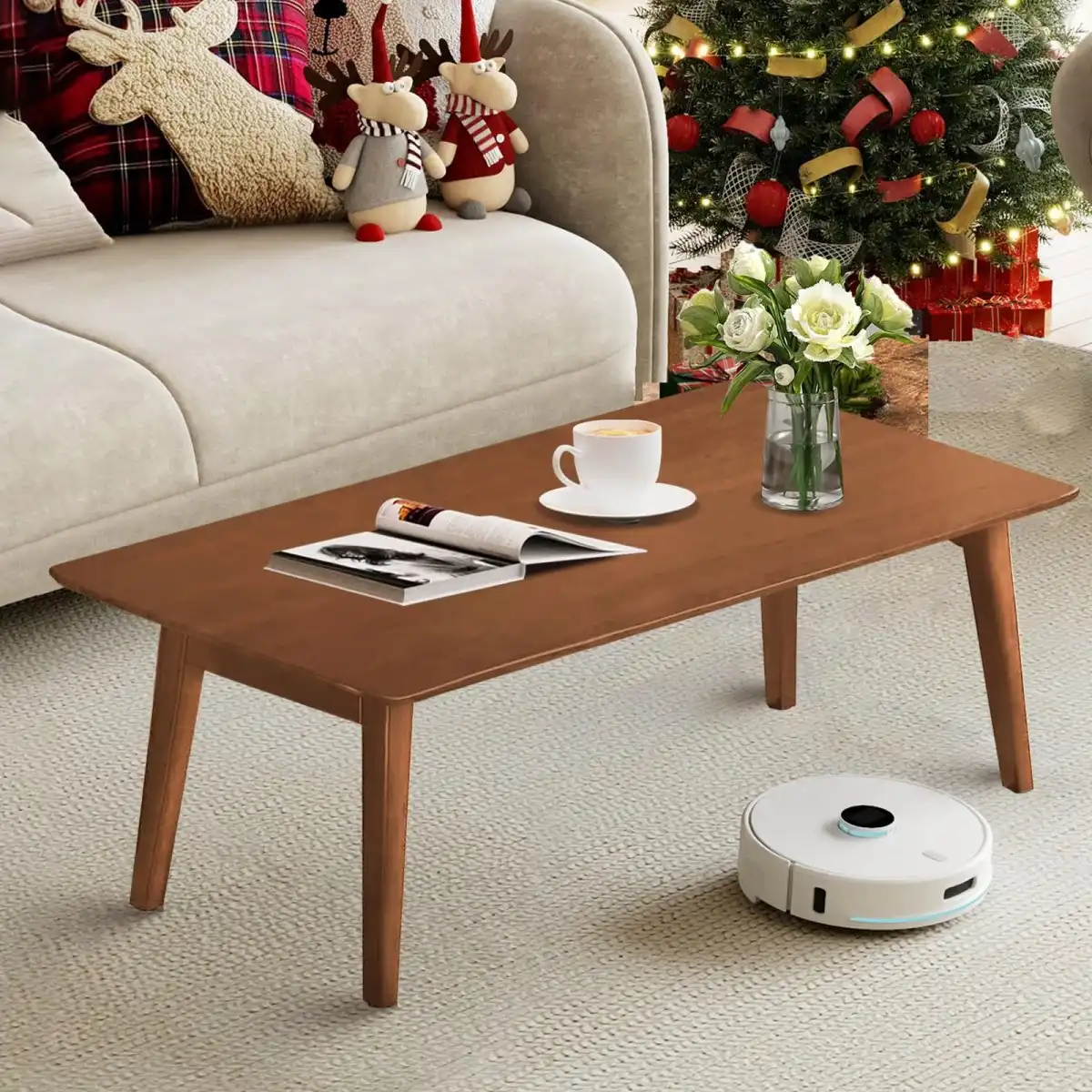 Kuabner Folding Floor Table Low Coffee Table for Sitting On The Floor Japanese Floor Table No Assembly Tatami FoldableTable for Living Room Home Office (Walnut, Large) - Image 6