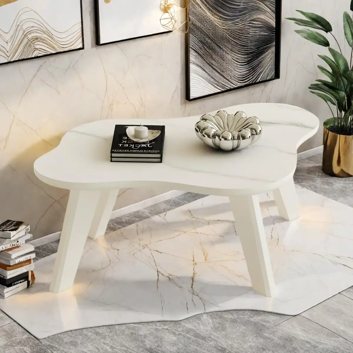 NicBex Coffee Tables for Living Room with Modern Minimalist White Imitation Marble Table Top Cloud Shape Small Coffee Table for Living Rooms, Bedrooms, Lounges, White - Image 5