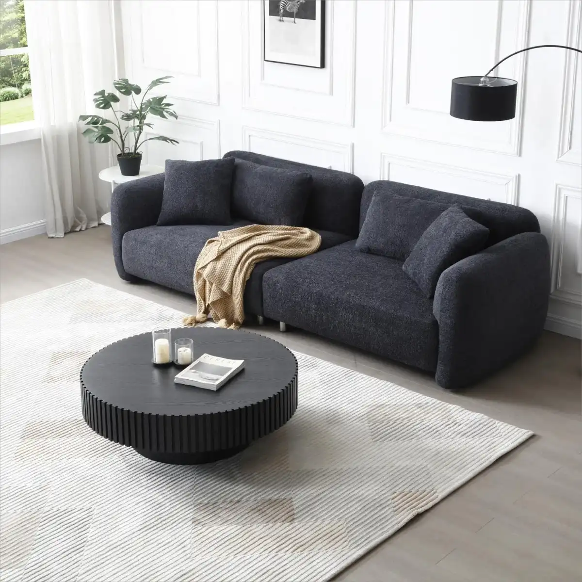 KEVINSPACE Black Round Coffee Table for Living Room Wood CoffeeTableRound Wood CoffeeTabl CircleCoffeeTable Modern Farmhouse Center TableCoffee Table Home Furniture 39.37" - Image 6