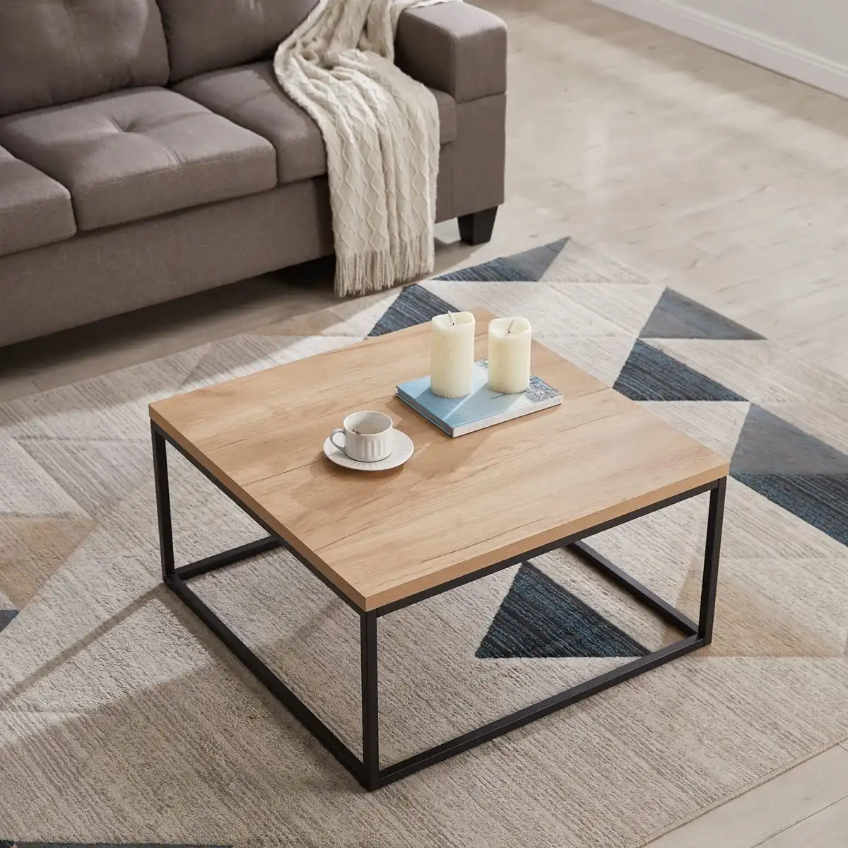 CENSI 30-Inch Natural Oak Square Coffee Table Ottoman for Living Room, Mid-Century Modern, Light Wood - Image 5