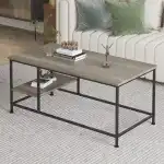 SENIG Grey Oak Rectangle Wood and Metal Coffee Table with Storage Shelf for Small Living Rooms with Shelf - Image 5