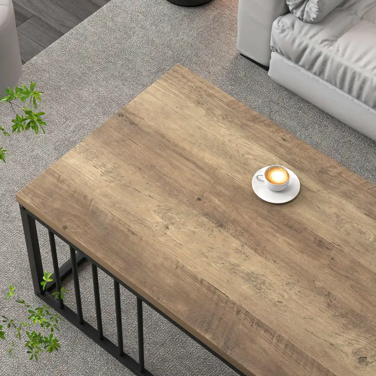 FOLUBAN Modern Coffee Table, Minimalist Wood and Metal Center Table for Living Room, Rustic Oak, 43.3 Inch - Image 4