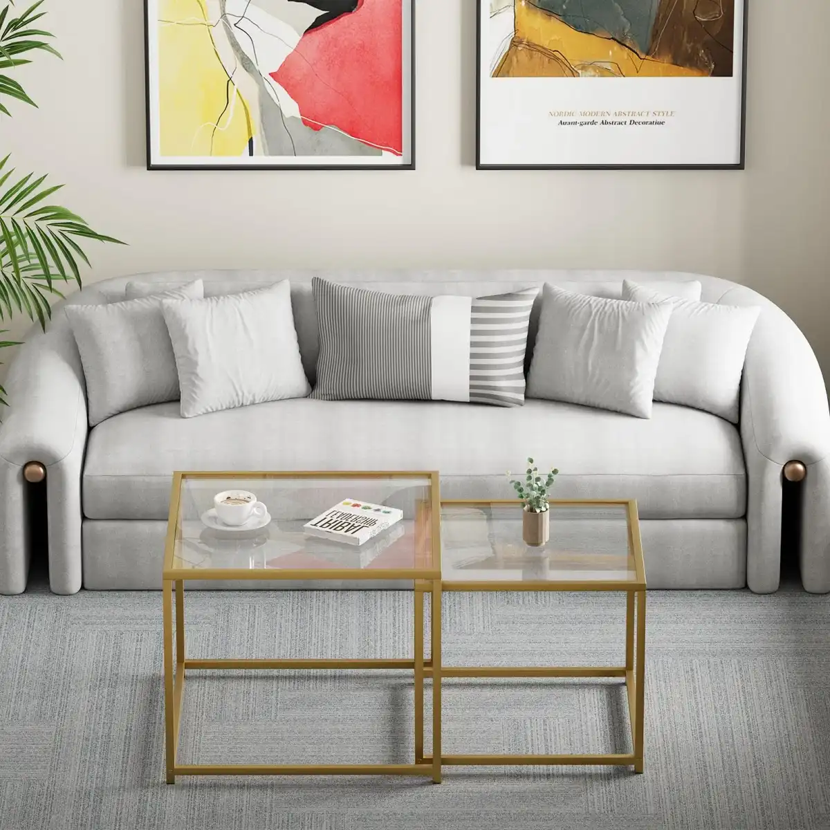Adompacat Glass Coffee Table Gold,Nesting Tables Set of 2, Minimalist Coffee Side End Tables for Small Spaces, Sofa Side Tea Coffee Table with Metal Frame for Home, Office, Space-Saving - Image 7
