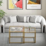 Adompacat Glass Coffee Table Gold,Nesting Tables Set of 2, Minimalist Coffee Side End Tables for Small Spaces, Sofa Side Tea Coffee Table with Metal Frame for Home, Office, Space-Saving - Image 7