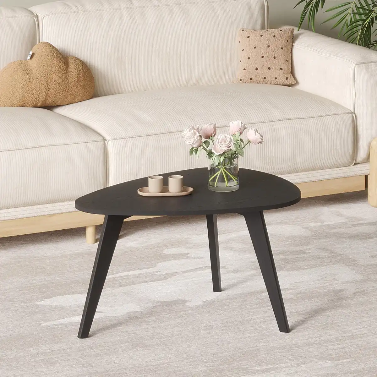 YAUKOMEL Small Oval Coffee Table,31.5" Black Leaf-Shaped Center Table,Mid Century Minimalist Display Coffee Table for Living Room Small Space,Easy Assembly,Black LCT50BK - Image 2