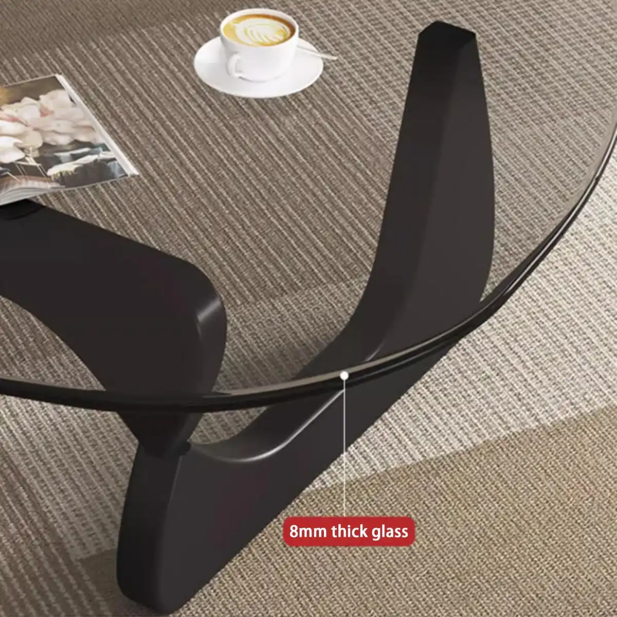 EASYSOUL Modern Glass Coffee Table, 32.68" D x 22.44" W x 15.75" H, Abstract Round Tea Tables for Living Room Home Office Industrial Cocktail Tables (Black-Gray Glass, 32.68") - Image 3