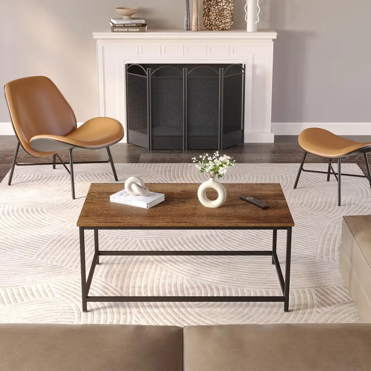 SAYGOER Coffee Table Simple Modern Rectangular Center Table Open Space Minimalist for Living Room Home Office Industrial Cocktail Tables, 39.37 x 19.69 x 17.72, Dark Walnut - Image 6