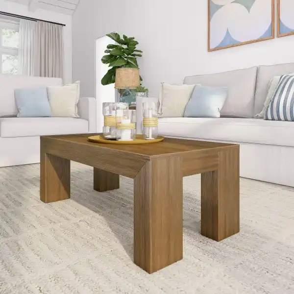 Plank+Beam Modern Rectangular Coffee Table, 40", Rectangle Coffee Table for Living Room, Mini Center Tables for Small Spaces, Small Living Space Tea Table, Pecan Wirebrush