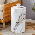 3 Piece Coffee Table Set of 3, Round Coffee Table and End Table Sets with Faux Marble Cylinder, Mordern Coffee Tables and Side Table Set for Living Room Apartment Office, No Assembling, White X 3 - Image 7