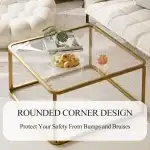 Coffee Table Glass, Minimalist Square Tables for Living Room, Modern Center Table for Office or Small Space, Tempered Glass, Sturdy Metal Frame, Easy Assembly, 26.4 x 26.4 x 15.7 Inches, Gold - Image 4