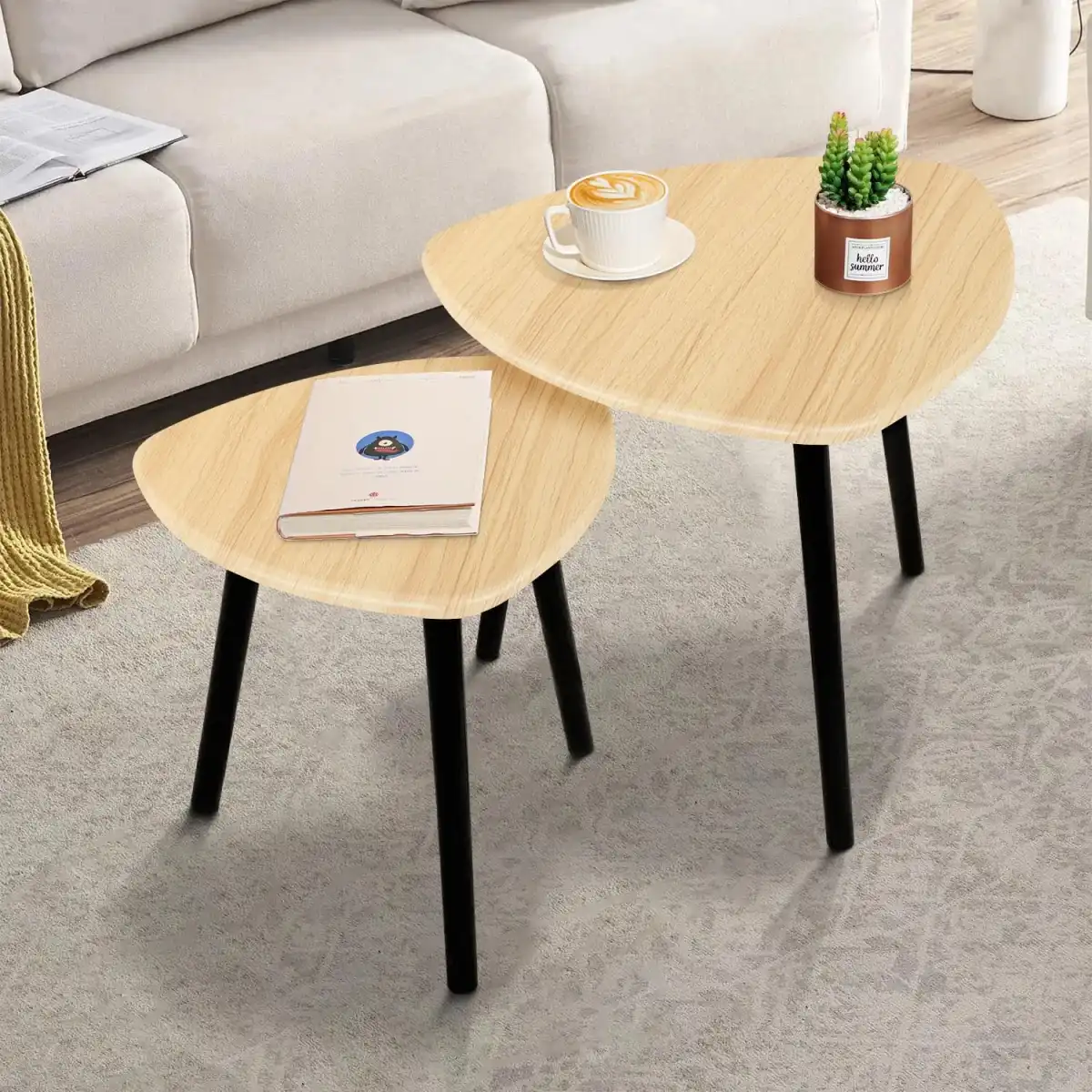 Small Coffee Table Set of 2 Triangle Nesting Coffee Tables Modern Minimalist End Side Table for Living Room Bedrom Balcony, Walnut - Image 1