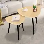 Small Coffee Table Set of 2 Triangle Nesting Coffee Tables Modern Minimalist End Side Table for Living Room Bedrom Balcony, Walnut