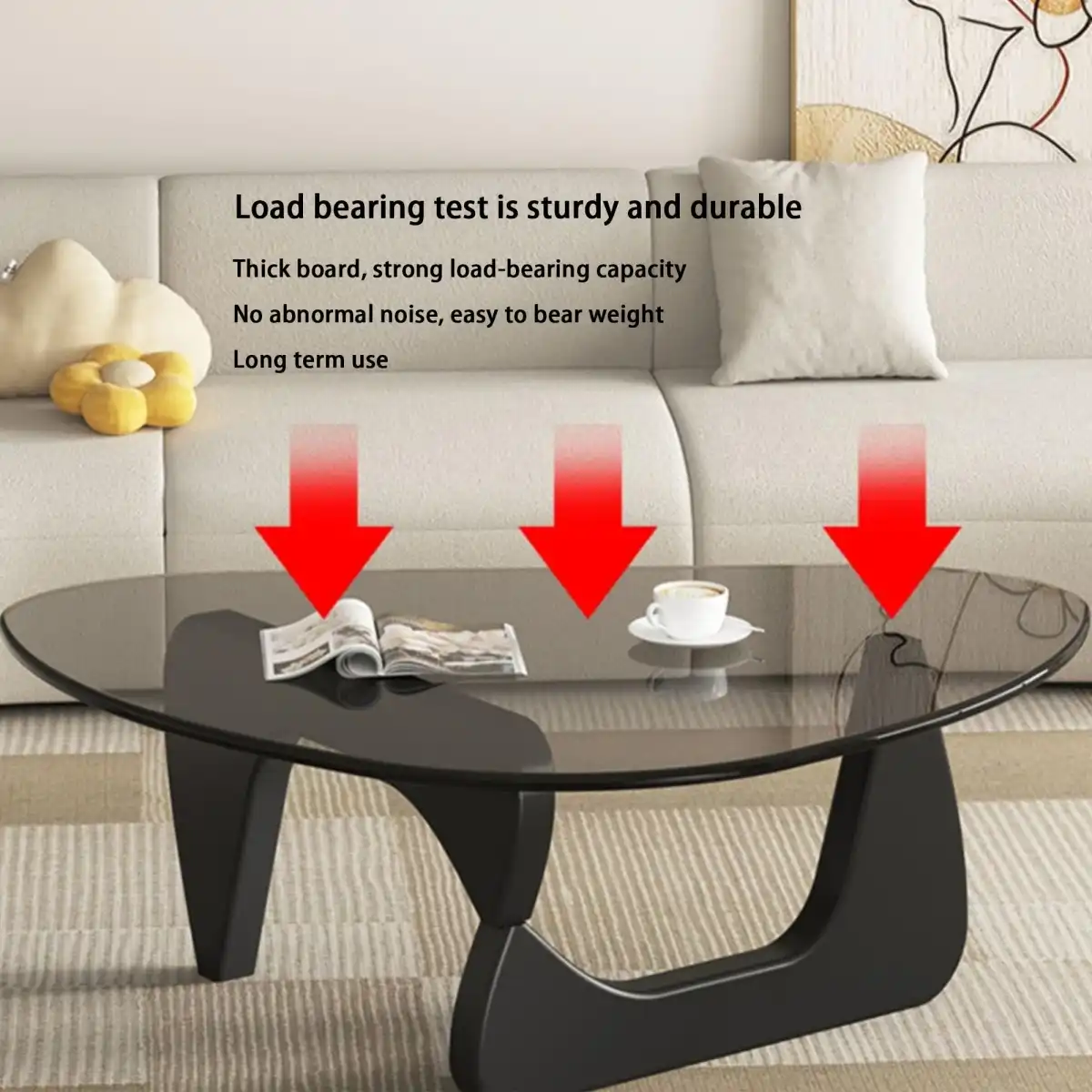 EASYSOUL Modern Glass Coffee Table, 32.68" D x 22.44" W x 15.75" H, Abstract Round Tea Tables for Living Room Home Office Industrial Cocktail Tables (Black-Gray Glass, 32.68") - Image 5