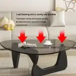 EASYSOUL Modern Glass Coffee Table, 32.68" D x 22.44" W x 15.75" H, Abstract Round Tea Tables for Living Room Home Office Industrial Cocktail Tables (Black-Gray Glass, 32.68") - Image 5