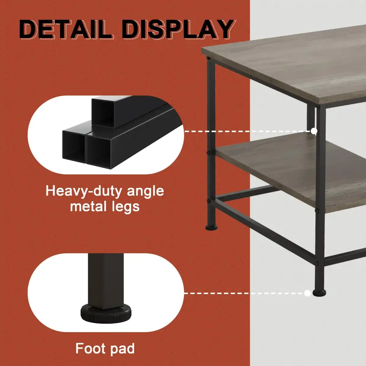 SENIG Grey Oak Rectangle Wood and Metal Coffee Table with Storage Shelf for Small Living Rooms with Shelf - Image 4