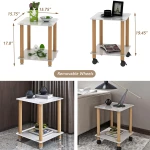 Modern Glass Coffee Table and End Table Set of 3 for Living Room, Rectangle 2-Layer with Storage, Oak Small Sofa Side Tables White Top with Wheels Furniture for Home Office, White - Image 5