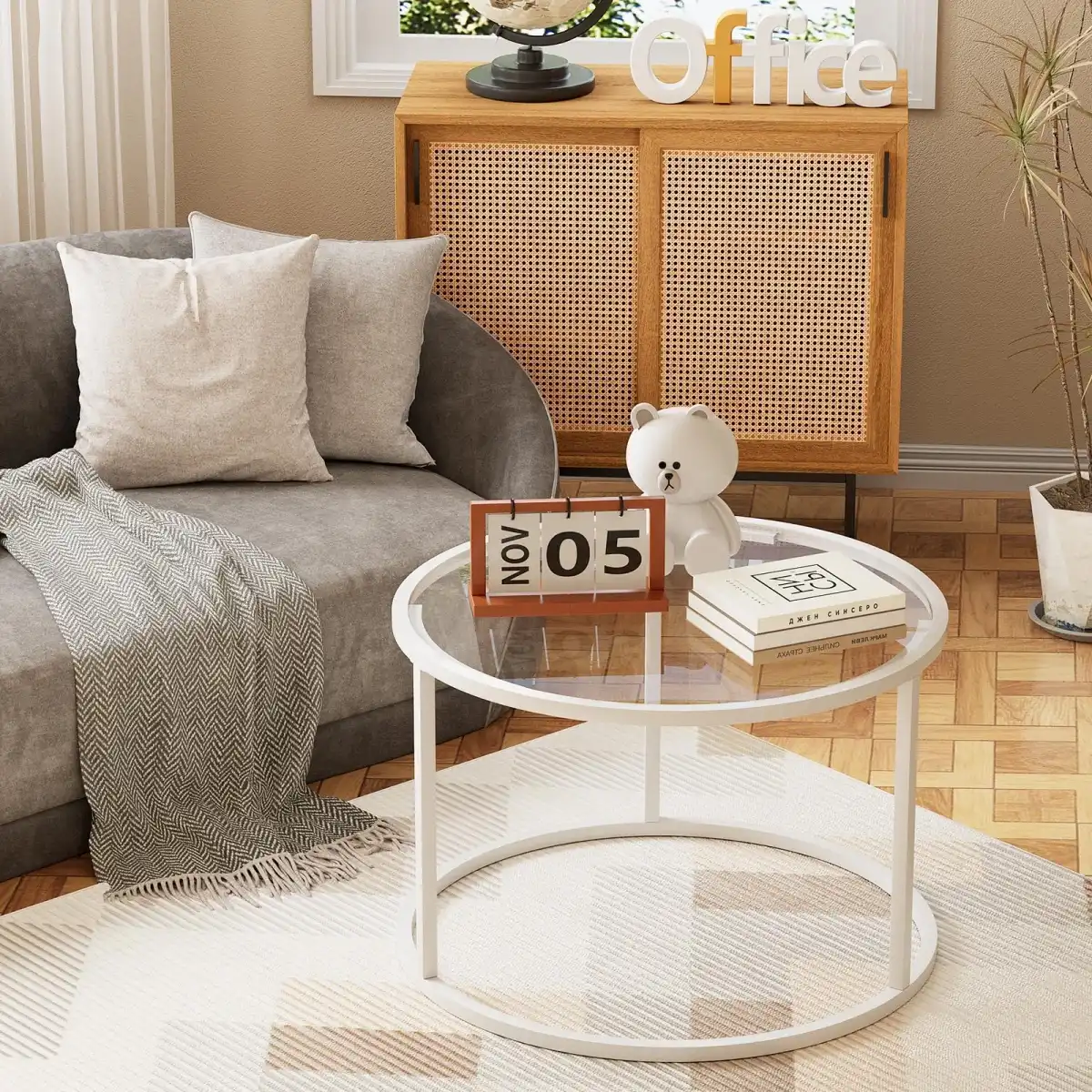 Glass Coffee Table Modern Center Table,Minimalist Coffee Table Sofa Side Tea Table for Living Room,Tempered Glass-top with Sturdy Metal Frame, Easy Assembly, 27 x 27 x 17 Inch,White - Image 6
