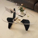 Coffee Table - Triangle Glass Coffee Table with Solid Wood Base Minimalist Modern Design Mid-Century Vintage End Table for Living Room Patio Study, 32.3  22.9  15.8 - Image 6