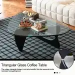 Coffee Table - Triangle Glass Coffee Table with Solid Wood Base Minimalist Modern Design Mid-Century Vintage End Table for Living Room Patio Study, 32.3  22.9  15.8 - Image 4
