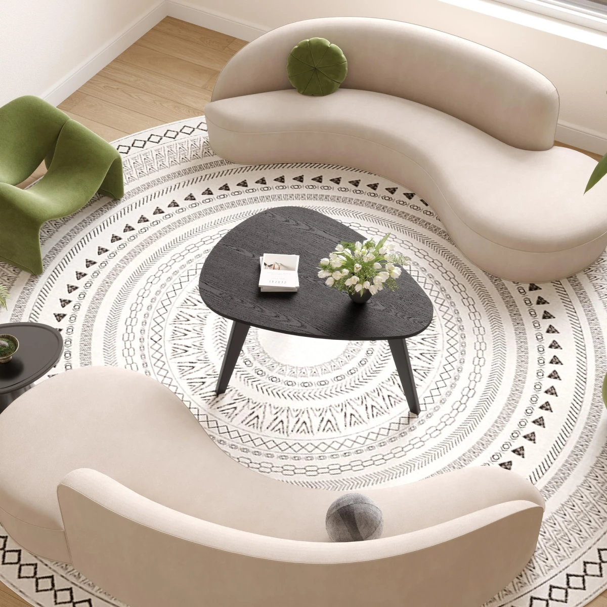 YAUKOMEL Small Oval Coffee Table,31.5" Black Leaf-Shaped Center Table,Mid Century Minimalist Display Coffee Table for Living Room Small Space,Easy Assembly,Black LCT50BK - Image 6