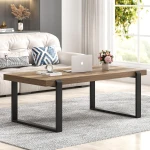 FOLUBAN Rustic Coffee Table, Modern Wood and Metal Industrial Center Table for Living Room, 47 Inch Oak - Image 2
